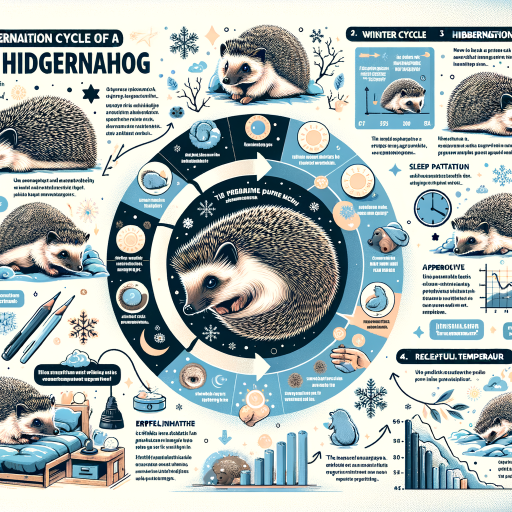 Infographic illustrating the hedgehog hibernation cycle, understanding their sleep patterns, winter behavior, and ideal hibernation temperature, with tips on preparing hedgehogs for hibernation and essential care.